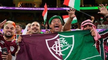 Fluminense fans celebrate on the stands at the end of the Soccer Club World Cup semifinal soccer match between Fluminense FC and Al Ahly FC at King Abdullah Sports City Stadium in Jeddah, Saudi Arabia, Monday, Dec. 18, 2023. Fluminense won 2-0. (AP Photo/Manu Fernandez)