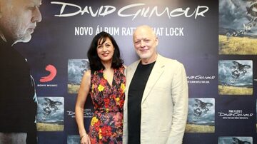 David Gilmour e a esposa Polly Samson em encontro com a imprensa em São Paulo. Foto: Felipe Rau | Estadão