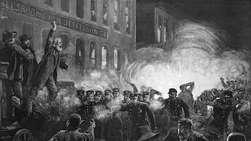 Ilustração da Revolta de Haymarket em Chicago, nos Estados Unidos, em 1886. Foto: Reprodução/ Harper's Weekly 