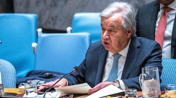 O Secretário-Geral das Nações Unidas, António Guterres, discursa em uma reunião do Conselho de Segurança das Nações Unidas sobre a manutenção da paz e segurança internacionais e desarmamento nuclear, na segunda-feira, 18 de março de 2024, na sede da ONU





