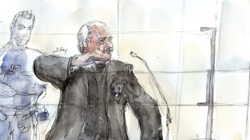 Ilustração do julgamento que condenou Carlos, o Chacal, à prisão perpétua por atentados em Paris. Foto: AFP PHOTO / Benoit PEYRUCQ