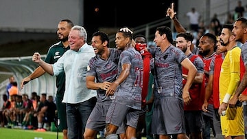 Elenco do Fluminense comemora vitória suada em Cuiabá. Foto: MAILSON SANTANA/FLUMINENSE FC