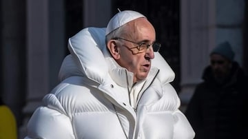 Imagem com Papa Francisco usando acessórios da última moda foi criada pela ferramenta de inteligência artificial Midjourney. Foto: Reprodução/Midjourney