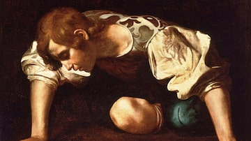 Narciso pintado por Caravaggio entre 1597 e 1599. Foto: Galleria Nazionale d'Arte Antica