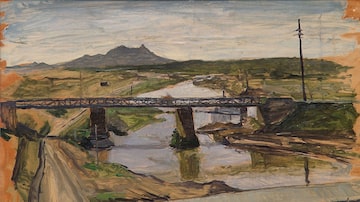 Ponte sobre o rio Pinheiros, óleo pintado em 1945 por Jorge Mori. Foto: CCBB