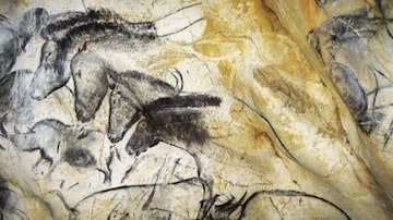 Cavalos &amp; rinocerontes paleolíticos: em disputa por espaço numa caverna, há 32.000 anos grafiteiros e pichadores batem cabeça sobrepondo-se em suas paredes. (. Foto: Jean Clottes, equipe científica da caverna de Chauvet)