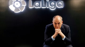 FILE PHOTO: La Liga President Javier Tebas poses before an online interview with Reuters at the La Liga headquarters in Madrid, Spain January 27, 2021. REUTERS/Susana Vera/File Photo