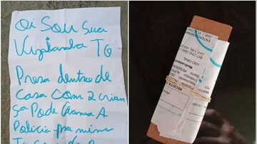 A mulher escreveu um bilhete, amarrou a um pedaço de madeira e jogou no quintal da vizinha, pedindo socorro, em José Bonifácio, interior de São Paulo. Foto: Polícia Militar/Divulgação