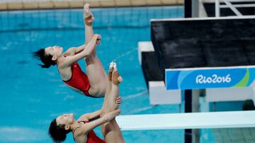 As chinesas Shi Tingmao e Wu Minxia foram medalha de ouro neste domingo. Foto: AP Photo/ Matt Dunham