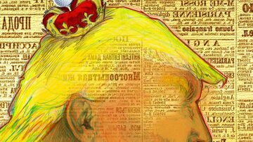 Caricatura de Trump compara o presidente dos EUA ao Ubu Rei de Alfred Jarry. Foto: Simon Winheld