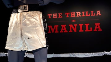 Muhammad Ali’s trunks worn during the 1975 legendary match against Joe Frazier, ‘The Thrilla in Manila’ are on display during 'Sports Week' auctions at Sotheby's in New York City on April 4, 2024. (Photo by TIMOTHY A. CLARY / AFP)
