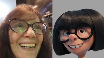 Nádia Carvalhodublou Edna Modana animação 'Os Incríveis'.'. Foto: Instagram/@nadiacarvalhocarvalho e Pixar/Disney