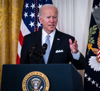 President Joe Biden speaks before signing an executive order aimed at reforming policing practices, at the White House in Washington on Wednesday, May 25, 2022, the second anniversary of the death of George Floyd. The order creates a national registry of officers fired for misconduct and encourages state and local police to tighten restrictions on chokeholds and so-called no-knock warrants. (Pete Marovich/The New York Times)