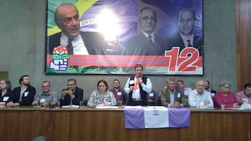 O presidente estadual do PDT gaúcho, deputado federal Pompeo de Mattos, discursa em evento do partido. Foto: Filipe Strazzer/Estadão