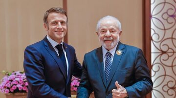 Lula e o presidente da França, Emmanuel Macron, em reunião na Índia. Foto: Ricardo Stuckert/PR