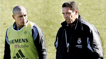 Vanderlei Luxemburgo e Roberto Carlos no Real Madrid. Foto: Andreas Comas / Reuters