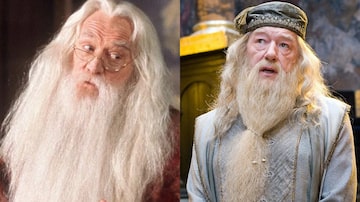 À esquerda, Dumbledore de Richard Harris e à direita a mesma personagem interpretada por Michael Gambon. Foto: Reprodução de Vídeo/Warner Bros.