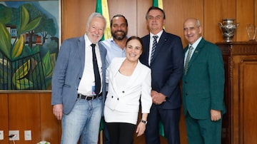 Regina Duarte leva filho (segundo da esq. para a dir., de camisa azul clara) a reuniões com cúpula do governo Bolsonaro. Foto: Presidência da República