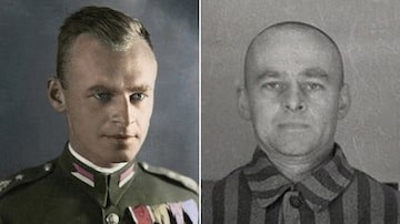 Witold Pilecki em uniforme militar (E) e como prisioneiro No. 4859 emAuschwitz, em 1941. Foto: Auschwitz-Birkenau Museum and Memorial