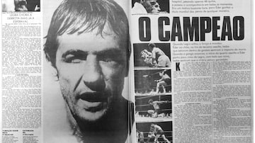 Página da Edição de Esportes do Jornal da Tarde de 7 de maio de 1973 sobre o título de campeão mundial de boxe peso pena de Éder Jofre. Foto: Acervo Estadão