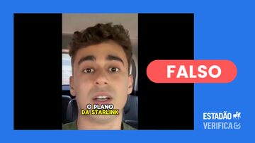 Etiqueta do Verifica classifica como FALSO vídeo de Nikolas Ferreira fazendo propaganda para Starlink. Foto: Reprodução/Facebook
