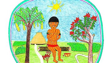 Pintura de Joseca Yanomami que esteve na exposição do pintor indígena no Masp