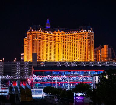 LAS VEGAS, NEVADA - NOVEMBER 14: A general view of the Paris Las Vegas Hotel around the circuit during previews ahead of the F1 Grand Prix of Las Vegas at Las Vegas Strip Circuit on November 14, 2023 in Las Vegas, Nevada.   Rudy Carezzevoli/Getty Images/AFP (Photo by Rudy Carezzevoli / GETTY IMAGES NORTH AMERICA / Getty Images via AFP)