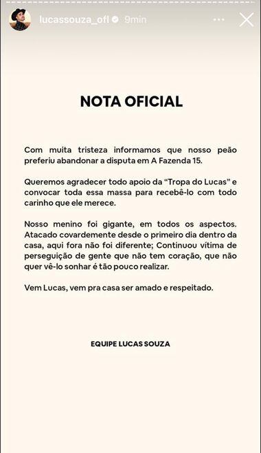 Equipe de Lucas Souza detona peões ao explicar desistência de 'A Fazenda  2023': 'Atacado covardemente