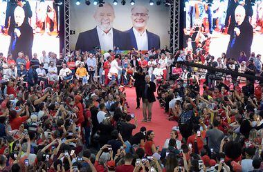 O ex-presidente Lula em evento de pré-campanha em Belo Horizonte (MG), nesta segunda-feira, 9.