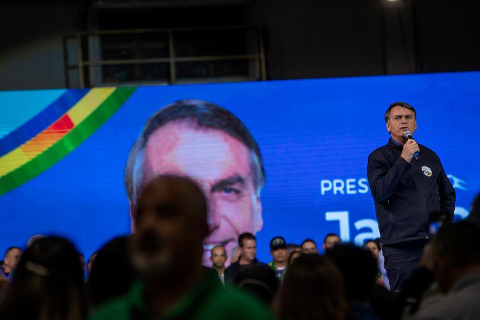 O presidente Jair Bolsonaro durante lançamento da campanha de Tarcísio de Freitas ao governo de São Paulo.