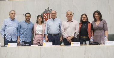 Geraldo Alckmin participou de ato na Alesp e apontou apoio a Tabata Amaral na disputa pela Prefeitura de São Paulo