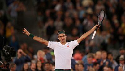 FILE PHOTO: Tennis - "The Match In Africa" Exhibition Match - Cape Town Stadium, Cape Town, South Africa - February 7, 2020   Switzerland's Roger Federer celebrates after winning the exhibition match against Spain's Rafael Nadal   REUTERS/Mike Hutchings/File Photo
